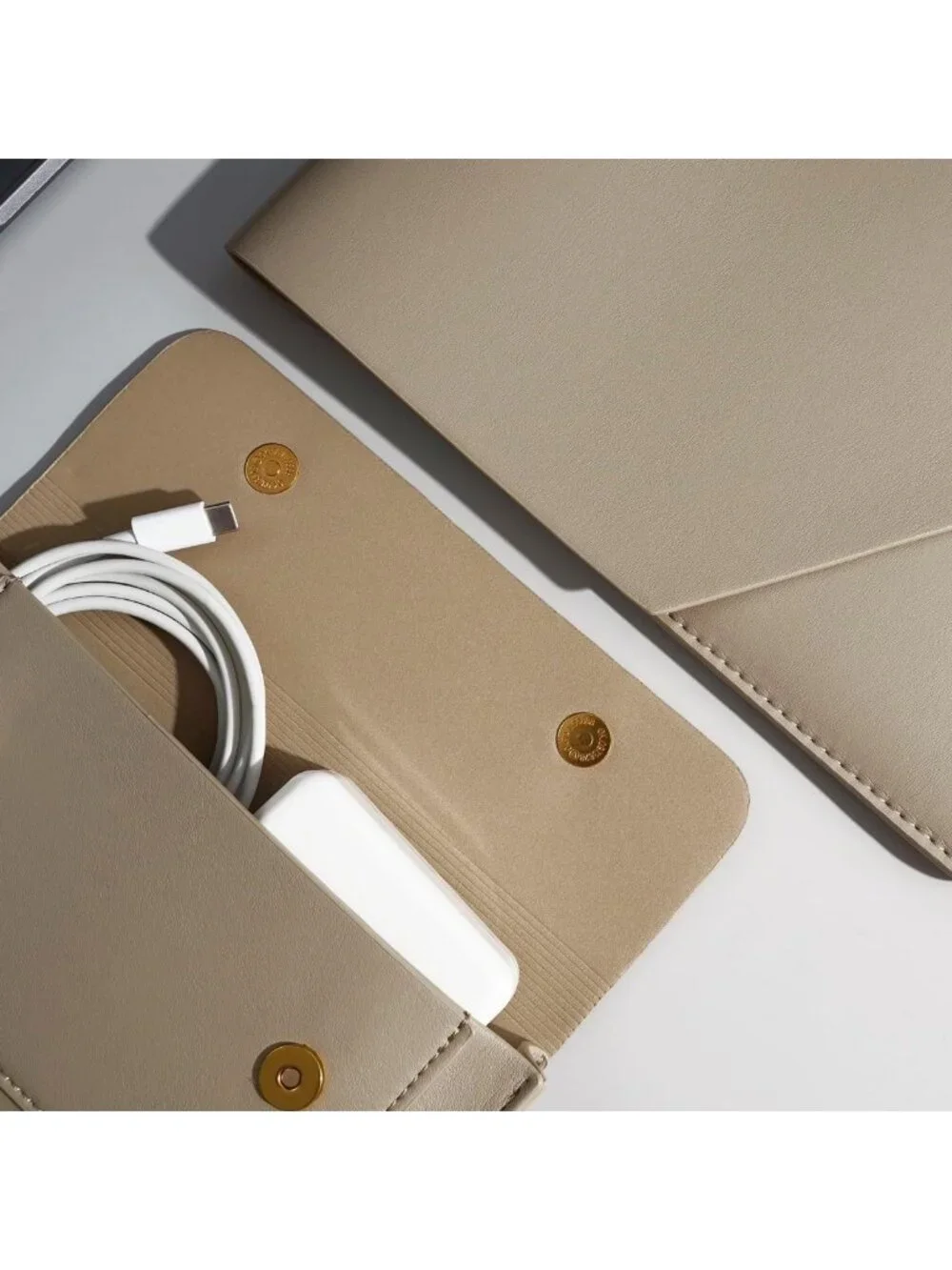 Stylish Khaki PU Leather Laptop Sleeve 16